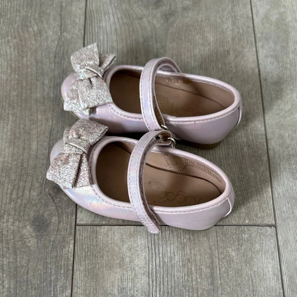 Sugar Toddler Girl Glitter Ribbon Dress Shoes Size 5 EUC